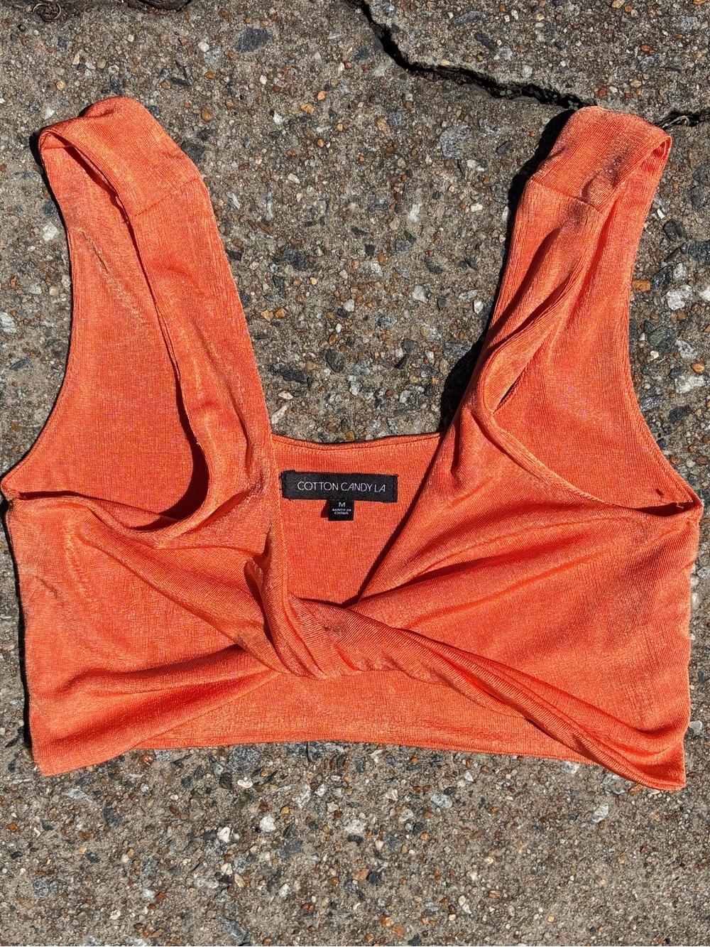 Cotton Candy Vibrant Orange Knot-Front Crop Top